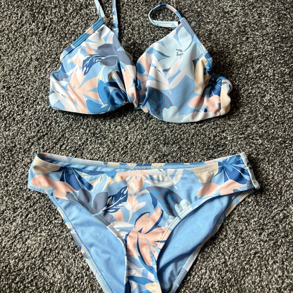 New! Floral Bikini Set in Blue and Peach